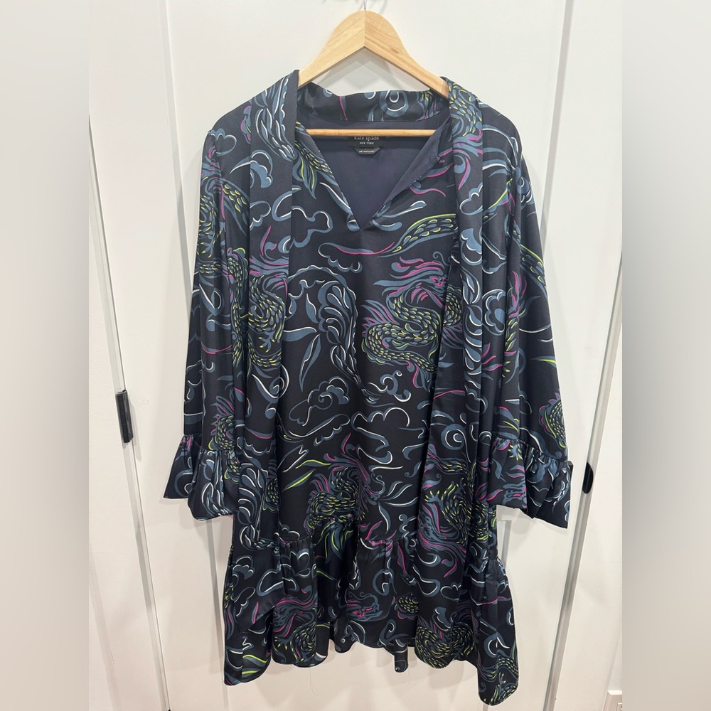 Kate Spade Black and Blue Patterned Midi Dress